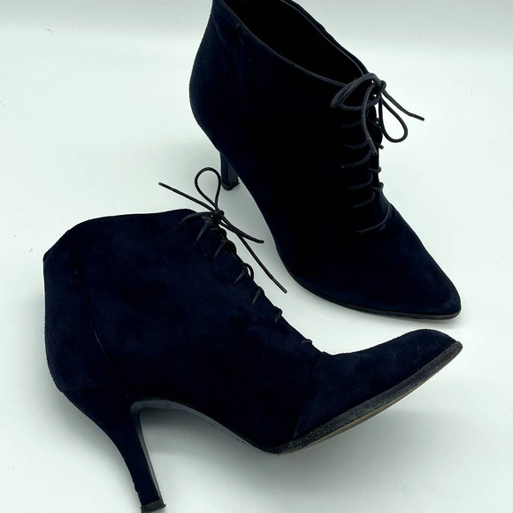 Jil Sander Lace Up Stiletto Heel Suede Ankle Bootie Navy Blue - Picture 2 of 9